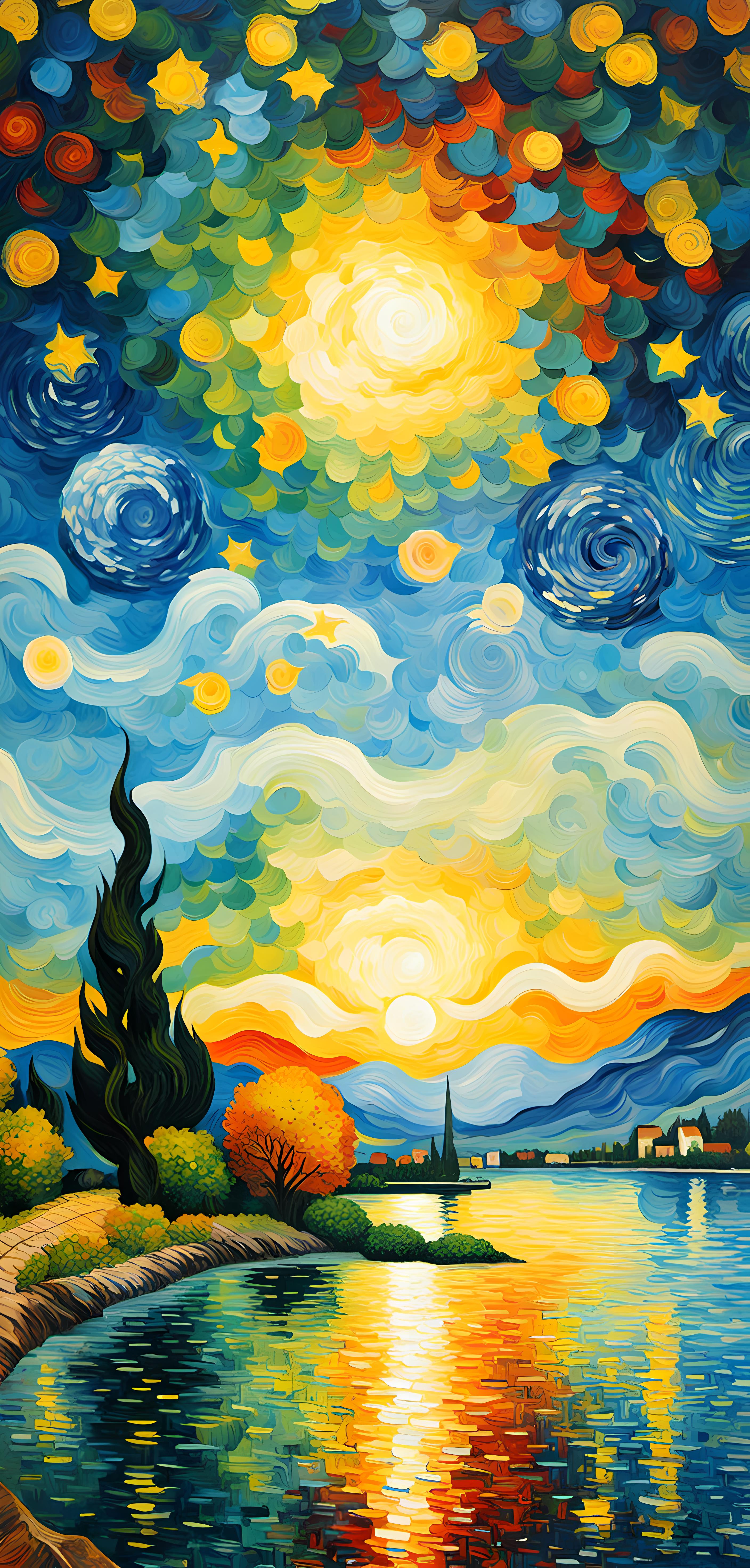 Pointillism style sky paint van gogh style,starry sky,oil_painting,oil painting \(medium\),<lora:xl_more_art-full_v1:1>,, ...